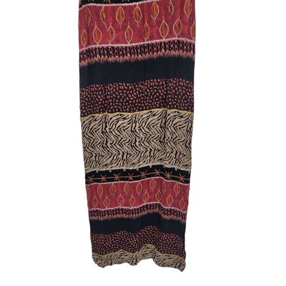 Vintage 80s Sherri Martin Crinkle Rayon Pencil Maxi Dress M Brown Red Animal - Picture 6 of 10